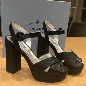 PRADA Platform Heels in Black Jacquard